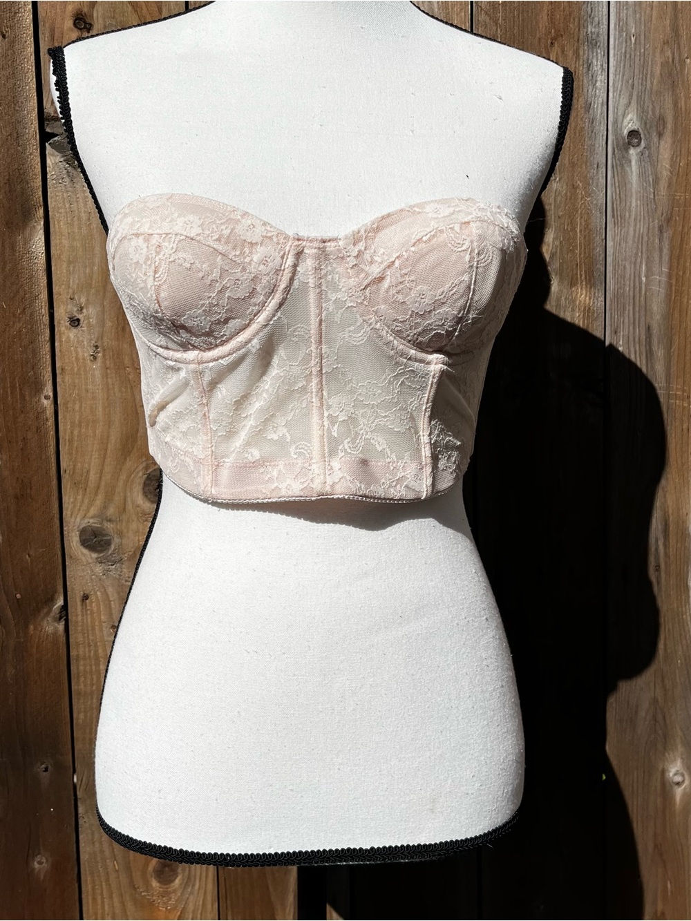 Forever 21 Lace Longline Bustier lingerie bra in Blush Pink